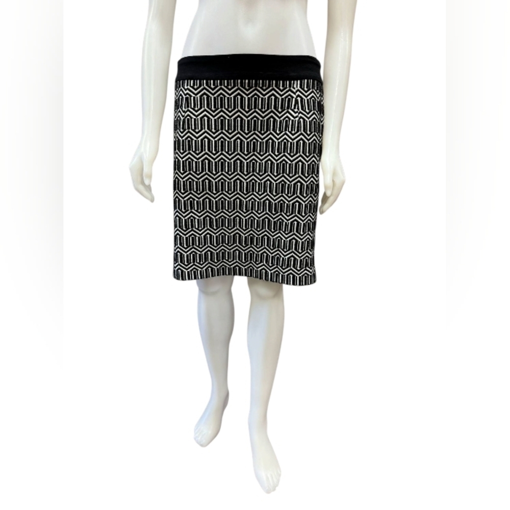 Banana Republic Skirt Black White Striped Zig Zag Size 8 EUC